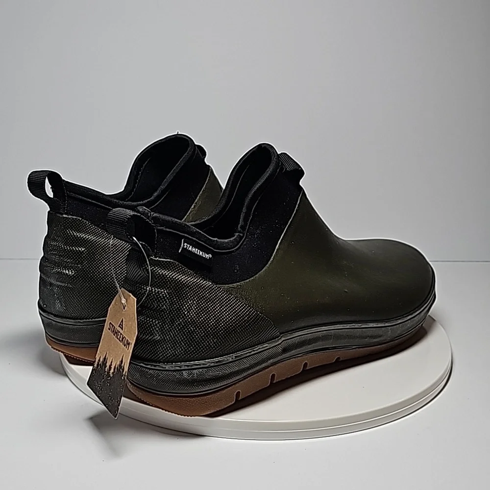 NWT Staheekum Men's Waterproof Neoprene Ankle Rain Boot Olive Green Black 10